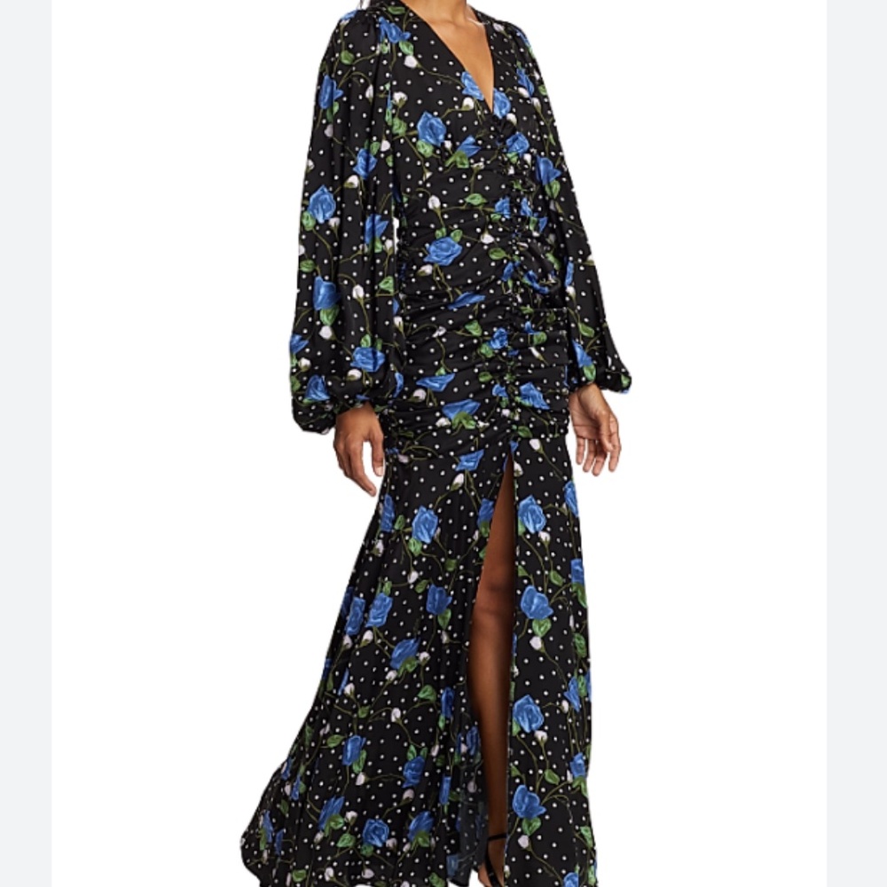Rotate Birger Christensen  Floral Satin V-Neck Maxi Dress